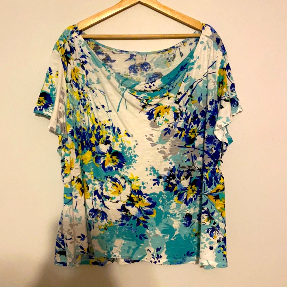 Apt. 9 Essentials White Floral Cowl Neck T-Shirt